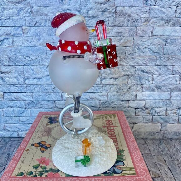 Vintage Glass Ceramic Snowman Riding Unicycle Light Up Christmasm Holiday Decor - Picture 5 of 9